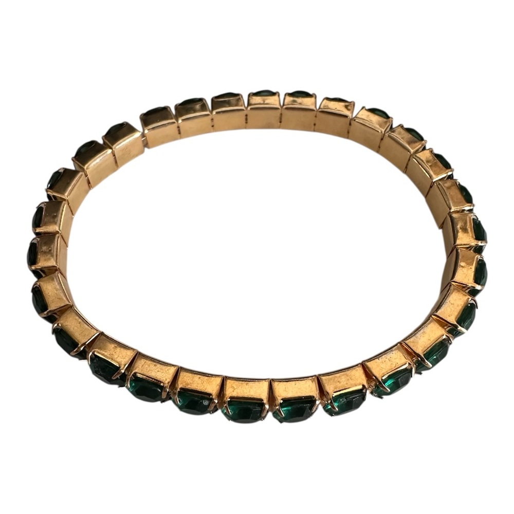 Gold Tone Green Stretchy Tennis Bracelet